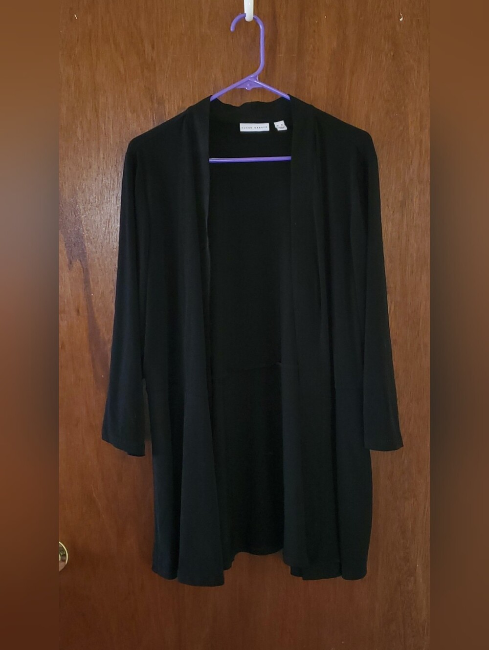 Susan Graver Liquid Knit Black Open Front Cardigan Sz Xl